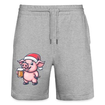 Pig Christmas Beer - Stanley/Stella Trainer Unisex Organic Jogging Shorts - heather grey - Front - Nik (191cm) & Marisol (170cm)