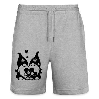 Kifferzwerge mit Hanf-Herz - Stanley/Stella Unisex Bio Joggingshorts Trainer  - Grau meliert - Vorne - Nik (191cm) & Marisol (170cm)
