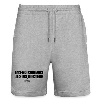 Je suis Presque Docteur - Short de jogging bio TRAINER Stanley/Stella unisexe - gris chiné - Devant - Nik (191cm) & Marisol (170cm)