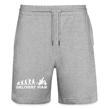 The evolution of the delivery person - Stanley/Stella Trainer Unisex Organic Jogging Shorts - heather grey - Front - Nik (191cm) & Marisol (170cm)