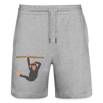 Chimpanzé suspendu, singe, élévation de jambe, remise en forme - Short de jogging bio TRAINER Stanley/Stella unisexe - gris chiné - Devant - Nik (191cm) & Marisol (170cm)