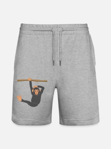 Chimpanzee Hanging, Monkey, Leg Raise, Fitness - Stanley/Stella Trainer Unisex Organic Jogging Shorts - heather grey