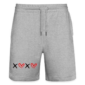 XOXO Black and Red - Stanley/Stella Trainer Unisex Organic Jogging Shorts - heather grey - Front - Nik (191cm) & Marisol (170cm)