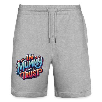 Mom we trust, Mommy has our trust - Stanley/Stella Trainer Unisex Organic Jogging Shorts - heather grey - Front - Nik (191cm) & Marisol (170cm)