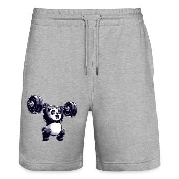 Panda Gewichtheber mit Hantel - Stanley/Stella Unisex Bio Joggingshorts Trainer  - Grau meliert - Vorne - Nik (191cm) & Marisol (170cm)