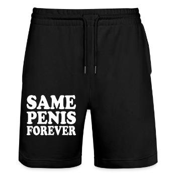 Same penis forever - Stanley/Stella Trainer Unisex Organic Jogging Shorts - black - Front - Nik (191cm) & Marisol (170cm)