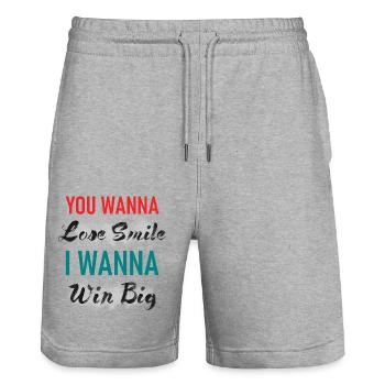 You Wanna Lose Smile I wanna Win Big Graphic - Stanley/Stella Trainer Unisex Organic Jogging Shorts - heather grey - Front - Nik (191cm) & Marisol (170cm)