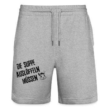 Suppenlöffel-Verantwortung Designs | Redewendung - Stanley/Stella Unisex Bio Joggingshorts Trainer  - Grau meliert - Vorne - Nik (191cm) & Marisol (170cm)