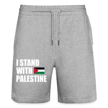 I stand with palestine - Short de jogging bio TRAINER Stanley/Stella unisexe - gris chiné - Devant - Nik (191cm) & Marisol (170cm)