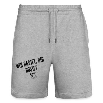 Bewegung ist Leben Kollektion | Redewendung - Stanley/Stella Unisex Bio Joggingshorts Trainer  - Grau meliert - Vorne - Nik (191cm) & Marisol (170cm)