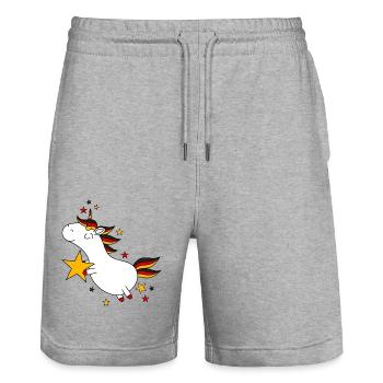 Licorne d’Allemagne - Short de jogging bio TRAINER Stanley/Stella unisexe - gris chiné - Devant - Nik (191cm) & Marisol (170cm)