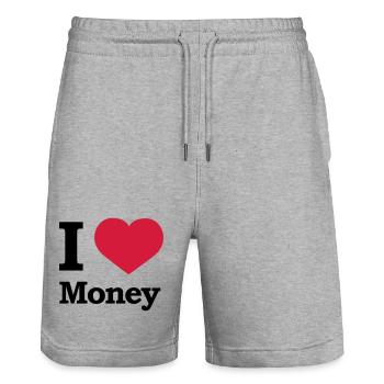 I love Money | Herz | Heart - Short de jogging bio TRAINER Stanley/Stella unisexe - gris chiné - Devant - Nik (191cm) & Marisol (170cm)