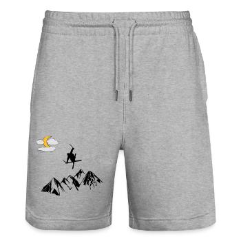 Berg mit Ski Freestyler - Stanley/Stella Unisex Bio Joggingshorts Trainer  - Grau meliert - Vorne - Nik (191cm) & Marisol (170cm)