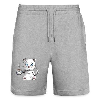 Grumbling morning muffle cat - coffee - cats - Stanley/Stella Trainer Unisex Organic Jogging Shorts - heather grey - Front - Nik (191cm) & Marisol (170cm)
