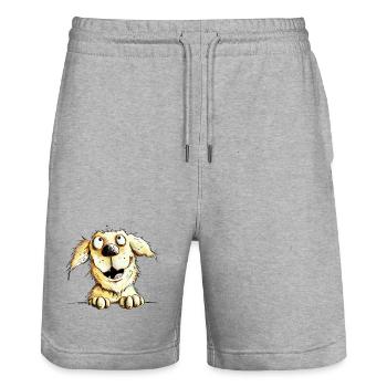 Heureux chien Golden Retriever - Short de jogging bio TRAINER Stanley/Stella unisexe - gris chiné - Devant - Nik (191cm) & Marisol (170cm)