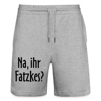 Lustiger Berlin Spruch: Na, ihr Fatzkes? - Stanley/Stella Unisex Bio Joggingshorts Trainer  - Grau meliert - Vorne - Nik (191cm) & Marisol (170cm)