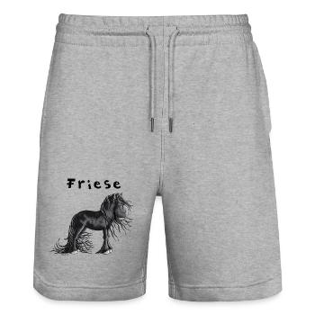 Niedliches Friesenpferd - Stanley/Stella Unisex Bio Joggingshorts Trainer  - Grau meliert - Vorne - Nik (191cm) & Marisol (170cm)