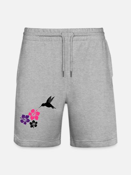 Colibri avec des fleurs d'hibiscus - Short de jogging bio TRAINER Stanley/Stella unisexe - gris chiné