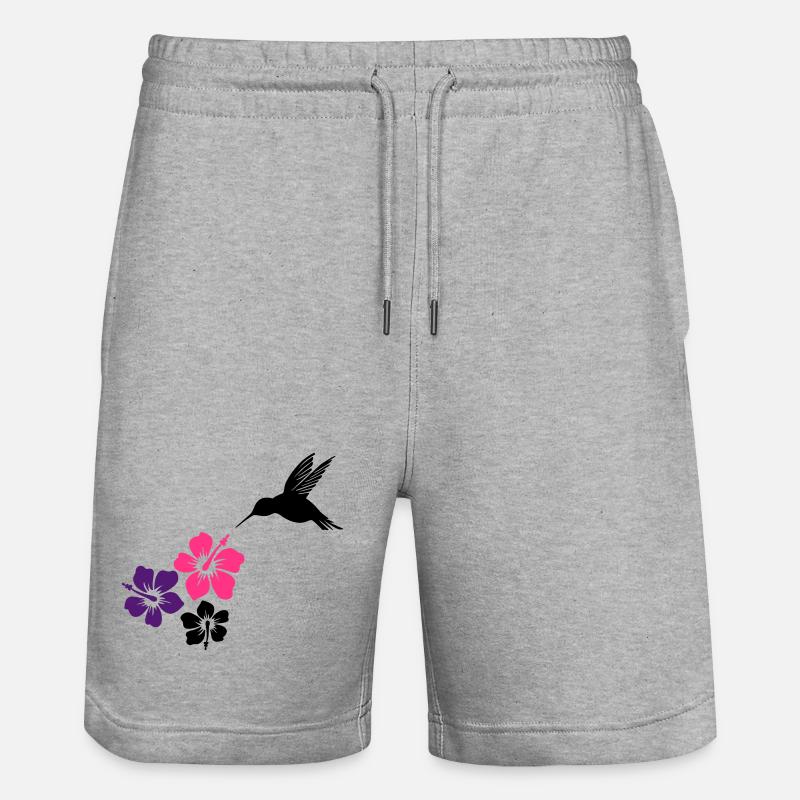 Colibri avec des fleurs d'hibiscus - Short de jogging bio TRAINER Stanley/Stella unisexe - gris chiné