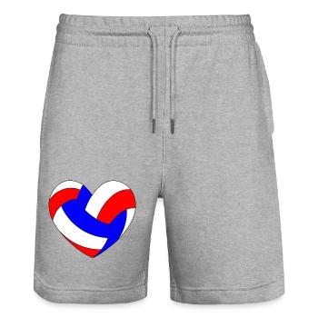 Volleyball Heart Blue White Red - Stanley/Stella Trainer Unisex Organic Jogging Shorts - heather grey - Front - Nik (191cm) & Marisol (170cm)