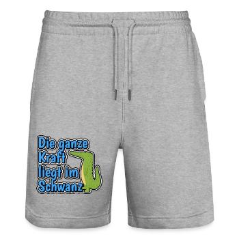 Die ganze Kraft liegt im Schwanz - Stanley/Stella Unisex Bio Joggingshorts Trainer  - Grau meliert - Vorne - Nik (191cm) & Marisol (170cm)