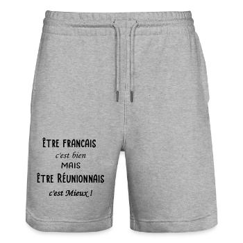 Etre Réunionnais c'est mieux - Short de jogging bio TRAINER Stanley/Stella unisexe - gris chiné - Devant - Nik (191cm) & Marisol (170cm)