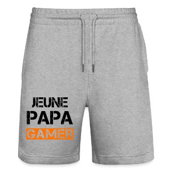 Jeune Papa Gamer - Short de jogging bio TRAINER Stanley/Stella unisexe - gris chiné - Devant - Nik (191cm) & Marisol (170cm)