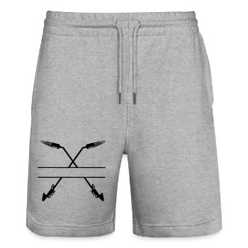 Two crossed gas burner monogram - Stanley/Stella Trainer Unisex Organic Jogging Shorts - heather grey - Front - Nik (191cm) & Marisol (170cm)