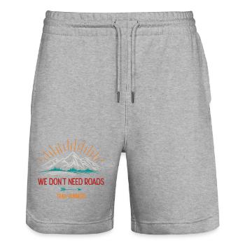 We Don't Need Roads. Trail Runners - Stanley/Stella Trainer Unisex Organic Jogging Shorts - heather grey - Front - Nik (191cm) & Marisol (170cm)