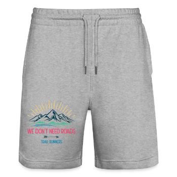 We Don't Need Roads. Trail Runners - Stanley/Stella Trainer Unisex Organic Jogging Shorts - heather grey - Front - Nik (191cm) & Marisol (170cm)