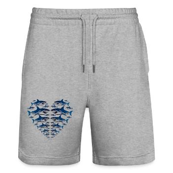 Shark Heart - Stanley/Stella Unisex Bio Joggingshorts Trainer  - Grau meliert - Vorne - Nik (191cm) & Marisol (170cm)