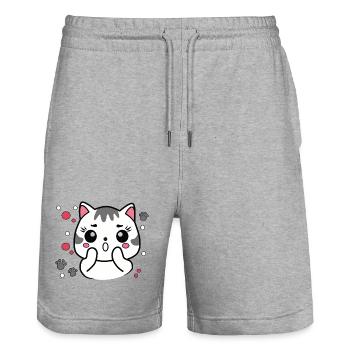 Surprised Cute Cat - Stanley/Stella Trainer Unisex Organic Jogging Shorts - heather grey - Front - Nik (191cm) & Marisol (170cm)