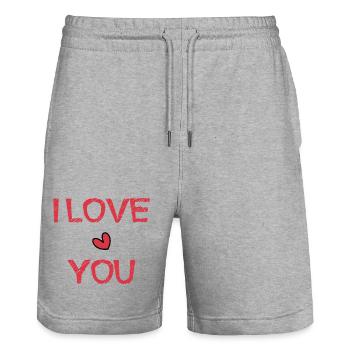 CHRISTMAS. YEAR. ANNIVERSARY. RETIREMENT. DAD. MAMAM. - Stanley/Stella Trainer Unisex Organic Jogging Shorts - heather grey - Front - Nik (191cm) & Marisol (170cm)