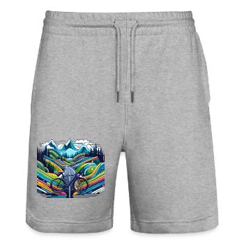 Road, Road, Mountain - Stanley/Stella Trainer Unisex Organic Jogging Shorts - heather grey - Front - Nik (191cm) & Marisol (170cm)