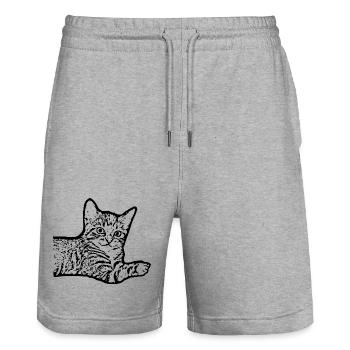 Katze schwarz Katzenbaby Kätzchen  - Stanley/Stella Unisex Bio Joggingshorts Trainer  - Grau meliert - Vorne - Nik (191cm) & Marisol (170cm)