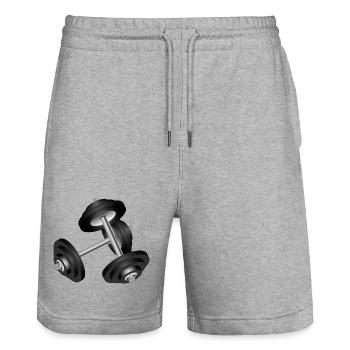 Dumbbell motif for fitness and gym enthusiasts - Stanley/Stella Trainer Unisex Organic Jogging Shorts - heather grey - Front - Nik (191cm) & Marisol (170cm)