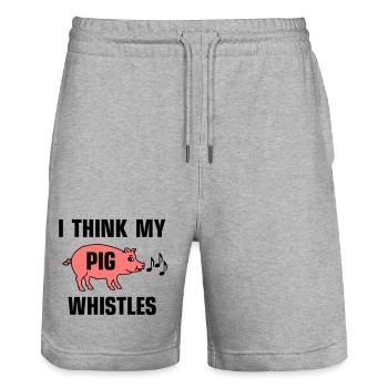 Je pense que mon cochon siffle - Short de jogging bio TRAINER Stanley/Stella unisexe - gris chiné - Devant - Nik (191cm) & Marisol (170cm)