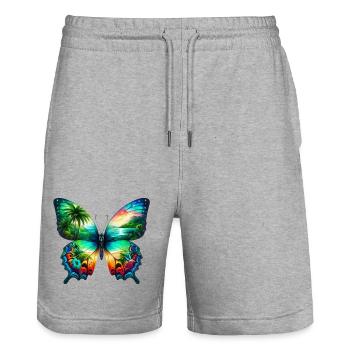 Schmetterling - Stanley/Stella Unisex Bio Joggingshorts Trainer  - Grau meliert - Vorne - Nik (191cm) & Marisol (170cm)