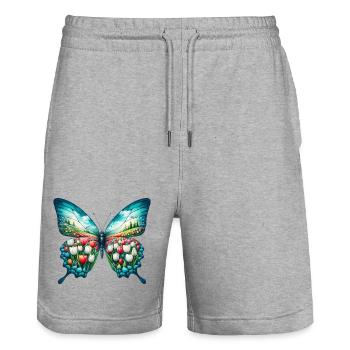 Schmetterling Blumen Tulpen Tulpe - Stanley/Stella Unisex Bio Joggingshorts Trainer  - Grau meliert - Vorne - Nik (191cm) & Marisol (170cm)