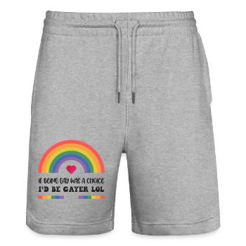 Mois de la fierté LGBT - Si être gay était un choix - Short de jogging bio TRAINER Stanley/Stella unisexe - gris chiné - Devant - Nik (191cm) & Marisol (170cm)