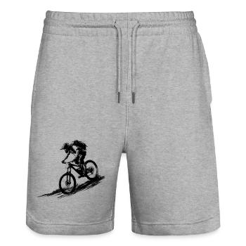 Downhill MTB Silhouette Mountain Bike Minimal - Stanley/Stella Trainer Unisex Organic Jogging Shorts - heather grey - Front - Nik (191cm) & Marisol (170cm)