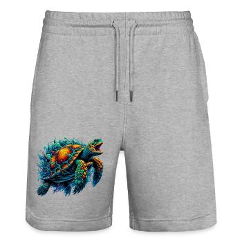Turtle - Stanley/Stella Trainer Unisex Organic Jogging Shorts - heather grey - Front - Nik (191cm) & Marisol (170cm)