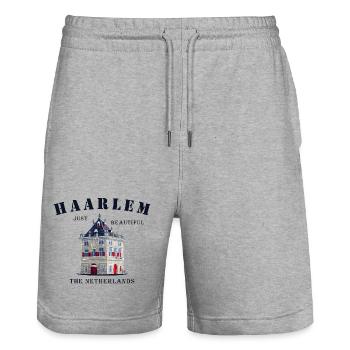 Haarlem Facade De Waag, Netherlands Hand Drawing - Stanley/Stella Trainer Unisex Organic Jogging Shorts - heather grey - Front - Nik (191cm) & Marisol (170cm)