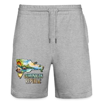 Aquarell Landkarte Dominikanische Republik - Stanley/Stella Unisex Bio Joggingshorts Trainer  - Grau meliert - Vorne - Nik (191cm) & Marisol (170cm)