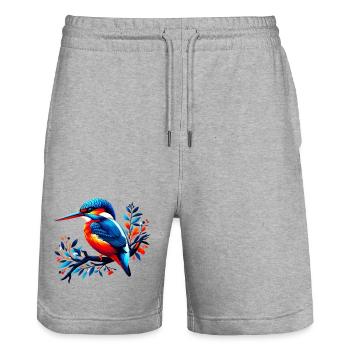 Kingfisher - Stanley/Stella Trainer Unisex Organic Jogging Shorts - heather grey - Front - Nik (191cm) & Marisol (170cm)