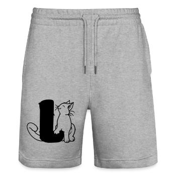 Cat Letter L - Stanley/Stella Trainer Unisex Organic Jogging Shorts - heather grey - Front - Nik (191cm) & Marisol (170cm)