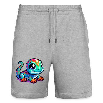 Gecko - Stanley/Stella Trainer Unisex Organic Jogging Shorts - heather grey - Front - Nik (191cm) & Marisol (170cm)