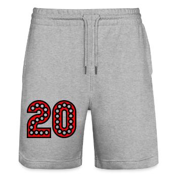 20. 20 ANS. 20e ANNIVERSAIRE. ANNIVERSAIRE 20 ANS. - Short de jogging bio TRAINER Stanley/Stella unisexe - gris chiné - Devant - Nik (191cm) & Marisol (170cm)