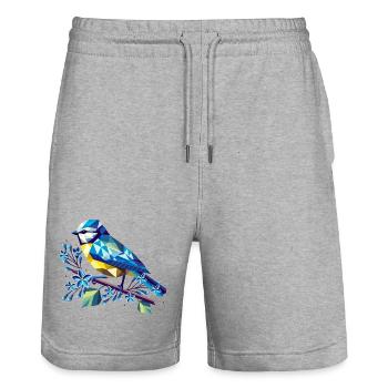 bezaubernde Blaumeise auf einem Fliederzweig - Stanley/Stella Unisex Bio Joggingshorts Trainer  - Grau meliert - Vorne - Nik (191cm) & Marisol (170cm)