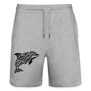 Marsouin commun tribal - Short de jogging bio TRAINER Stanley/Stella unisexe - gris chiné - Devant - Nik (191cm) & Marisol (170cm)